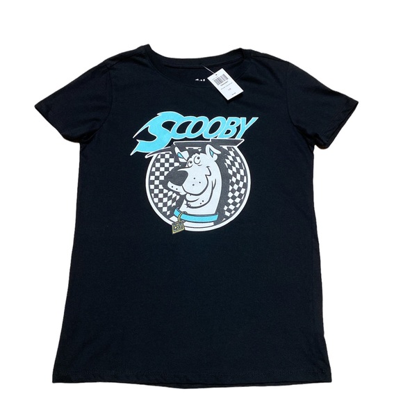Scooby Doo Checkered Juniors T Shirt Black Size L NEW NWT - Picture 1 of 12